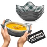 4 Pcs Microwave Bowl Cozy Holders Gray & White Checkered Heat Resistant Microwave Bowl Holders for Hot Food Protect Hands from Hot Dishes Soft Fabric for Safe & Convenient Use in the Kitchen