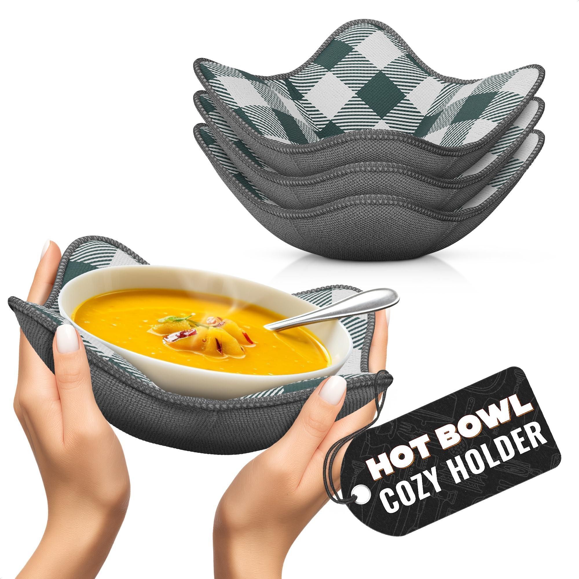d010275794x.jpg 4 Pcs Microwave Bowl Cozy Holders Gray & White Checkered Heat Resistant Microwave Bowl Holders for Hot Food Protect Hands from Hot Dishes Soft Fabric for Safe & Convenient Use in the Kitchen - Image 1