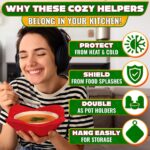 2 Pcs Red Microwave Bowl Holder 7.5 ×7.5 inch Microwave Bowl Cozy with Durable Heat Resistant Fabric for Hot Dishes Effortless Secure Serving of Hot Food Bowls Cups & Saucers - Image 4