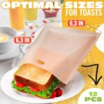 12Pcs Non Stick Toaster Bags Reusable 6.7 x7.5 inch Grilled Cheese Bags Heat Resistant & Easy to Clean Mess Free Toasting Sandwiches Panini & More Compatible with Toaster Oven Microwave & Grill - Image 2