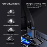 Retractable Car Charger 4 in 1 Fast Car Phone Charger 120W With USB Type C Cable - Image 9