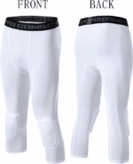 Men's Basketball Sports Tight Pants 3/4 Compression Workout Leggings Knee Pads - Image 24
