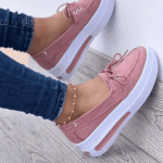 Women Block Shoes Slip On Closed Toe Platform Flat Wedge Casual Lace Up Sneakers - Image 3