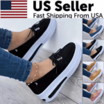 Women Block Shoes Slip On Closed Toe Platform Flat Wedge Casual Lace Up Sneakers - Image 16