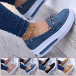 Women Block Shoes Slip On Closed Toe Platform Flat Wedge Casual Lace Up Sneakers - Image 28