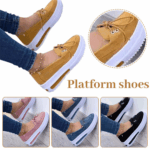 Women Block Shoes Slip On Closed Toe Platform Flat Wedge Casual Lace Up Sneakers - Image 29