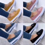Women Block Shoes Slip On Closed Toe Platform Flat Wedge Casual Lace Up Sneakers - Image 34