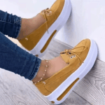 Women Block Shoes Slip On Closed Toe Platform Flat Wedge Casual Lace Up Sneakers - Image 38