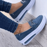 Women Block Shoes Slip On Closed Toe Platform Flat Wedge Casual Lace Up Sneakers - Image 50