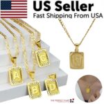 18" Gold Plated Initial Letter Pendant Necklace Stainless Steel Figaro Chain - Image 45