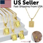 18" Gold Plated Initial Letter Pendant Necklace Stainless Steel Figaro Chain - Image 2