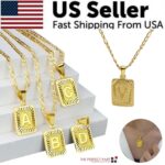 18" Gold Plated Initial Letter Pendant Necklace Stainless Steel Figaro Chain - Image 41