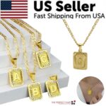 18" Gold Plated Initial Letter Pendant Necklace Stainless Steel Figaro Chain - Image 11