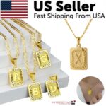 18" Gold Plated Initial Letter Pendant Necklace Stainless Steel Figaro Chain - Image 7