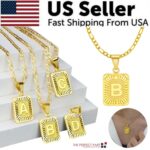 18" Gold Plated Initial Letter Pendant Necklace Stainless Steel Figaro Chain - Image 42
