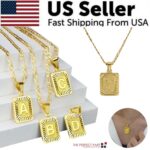 18" Gold Plated Initial Letter Pendant Necklace Stainless Steel Figaro Chain - Image 5