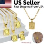 18" Gold Plated Initial Letter Pendant Necklace Stainless Steel Figaro Chain - Image 8