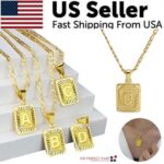 18" Gold Plated Initial Letter Pendant Necklace Stainless Steel Figaro Chain - Image 4