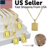 18" Gold Plated Initial Letter Pendant Necklace Stainless Steel Figaro Chain - Image 6
