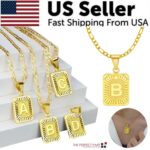 18" Gold Plated Initial Letter Pendant Necklace Stainless Steel Figaro Chain - Image 21