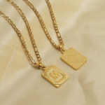 18" Gold Plated Initial Letter Pendant Necklace Stainless Steel Figaro Chain - Image 30