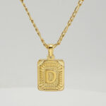 18" Gold Plated Initial Letter Pendant Necklace Stainless Steel Figaro Chain - Image 32