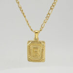 18" Gold Plated Initial Letter Pendant Necklace Stainless Steel Figaro Chain - Image 33