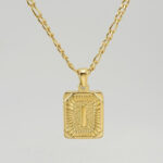 18" Gold Plated Initial Letter Pendant Necklace Stainless Steel Figaro Chain - Image 34