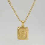 18" Gold Plated Initial Letter Pendant Necklace Stainless Steel Figaro Chain - Image 36