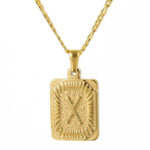 18" Gold Plated Initial Letter Pendant Necklace Stainless Steel Figaro Chain - Image 38