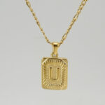 18" Gold Plated Initial Letter Pendant Necklace Stainless Steel Figaro Chain - Image 39