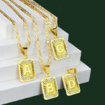 18" Gold Plated Initial Letter Pendant Necklace Stainless Steel Figaro Chain - Image 22
