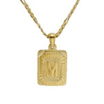 18" Gold Plated Initial Letter Pendant Necklace Stainless Steel Figaro Chain - Image 23