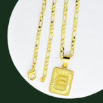 18" Gold Plated Initial Letter Pendant Necklace Stainless Steel Figaro Chain - Image 26