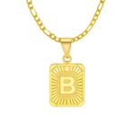 18" Gold Plated Initial Letter Pendant Necklace Stainless Steel Figaro Chain - Image 27