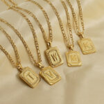 18" Gold Plated Initial Letter Pendant Necklace Stainless Steel Figaro Chain - Image 28