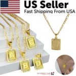 18" Gold Plated Initial Letter Pendant Necklace Stainless Steel Figaro Chain - Image 12