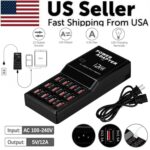 Multi 12 Port USB Charging Station Hub Desktop Wall Cell Phone Charger Organizer