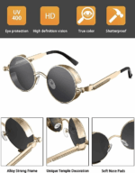 Retro Round Polarized Sunglasses Men Women Vintage Gothic Steampunk Glasses - Image 10