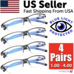 4 Pairs Anti-Blue Light Reading Glasses HD Lenses Spring Hinge Readers Unisex - Image 27