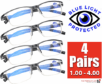 4 Pairs Anti-Blue Light Reading Glasses HD Lenses Spring Hinge Readers Unisex - Image 19