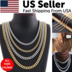 Stainless Steel Gold Silver Chain Cuban Curb Womens Mens Necklace 3/5/7/9/11mm - Image 29