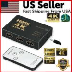 4K HDMI 2.0 Cable Splitter Switcher Box Hub IR Remote Control 3X1 Power 3 to 1 - Image 7