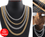 Stainless Steel Gold Silver Chain Cuban Curb Womens Mens Necklace 3/5/7/9/11mm - Image 59