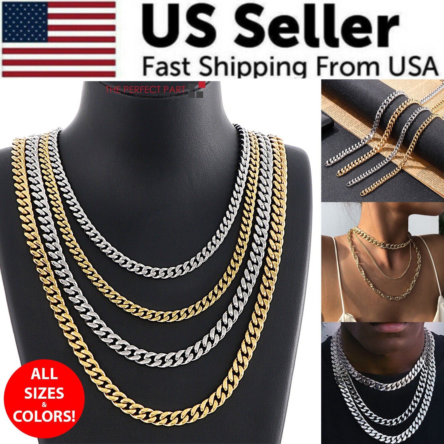 d010277eryj.jpg Stainless Steel Gold Silver Chain Cuban Curb Womens Mens Necklace 3/5/7/9/11mm - Image 1