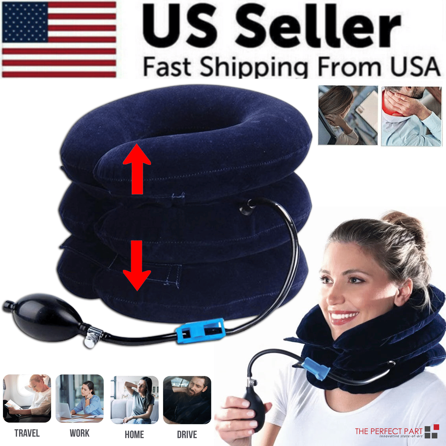 d010277esjp.png Cervical Neck Traction Device Collar Brace Support Pain Relief Stretcher Therapy - Image 1