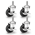 4x 3 Inch Rubber Casters Heavy Duty Safety Brake Wheels For Wire Shelving Rack - Image 2