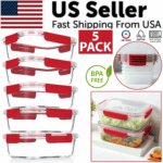 5 Pack Stackable Food Storage Containers Airtight & Leakproof Set Snap Lock Lids - Image 3