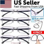 4 PK Mens Rectangular Rimless Blue Light Blocking Reading Glasses Unisex Readers - Image 2