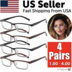 4 Pack Reading Glasses Readers Men Women Square Frame Spring Hinge Unisex Pairs - Image 16